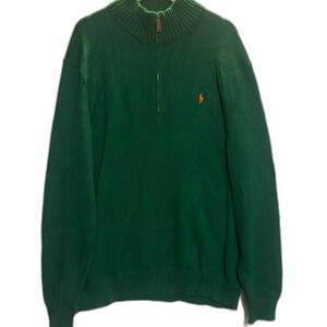 Polo Ralph Lauren Quarter Zip Sweater Green 100% Cotton Heavy Knit Ribbed SZ XXL